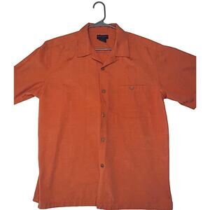 Gordon Clothing Short Sleeve Button Front Shirt - Large Orange Palm Tree Pattern